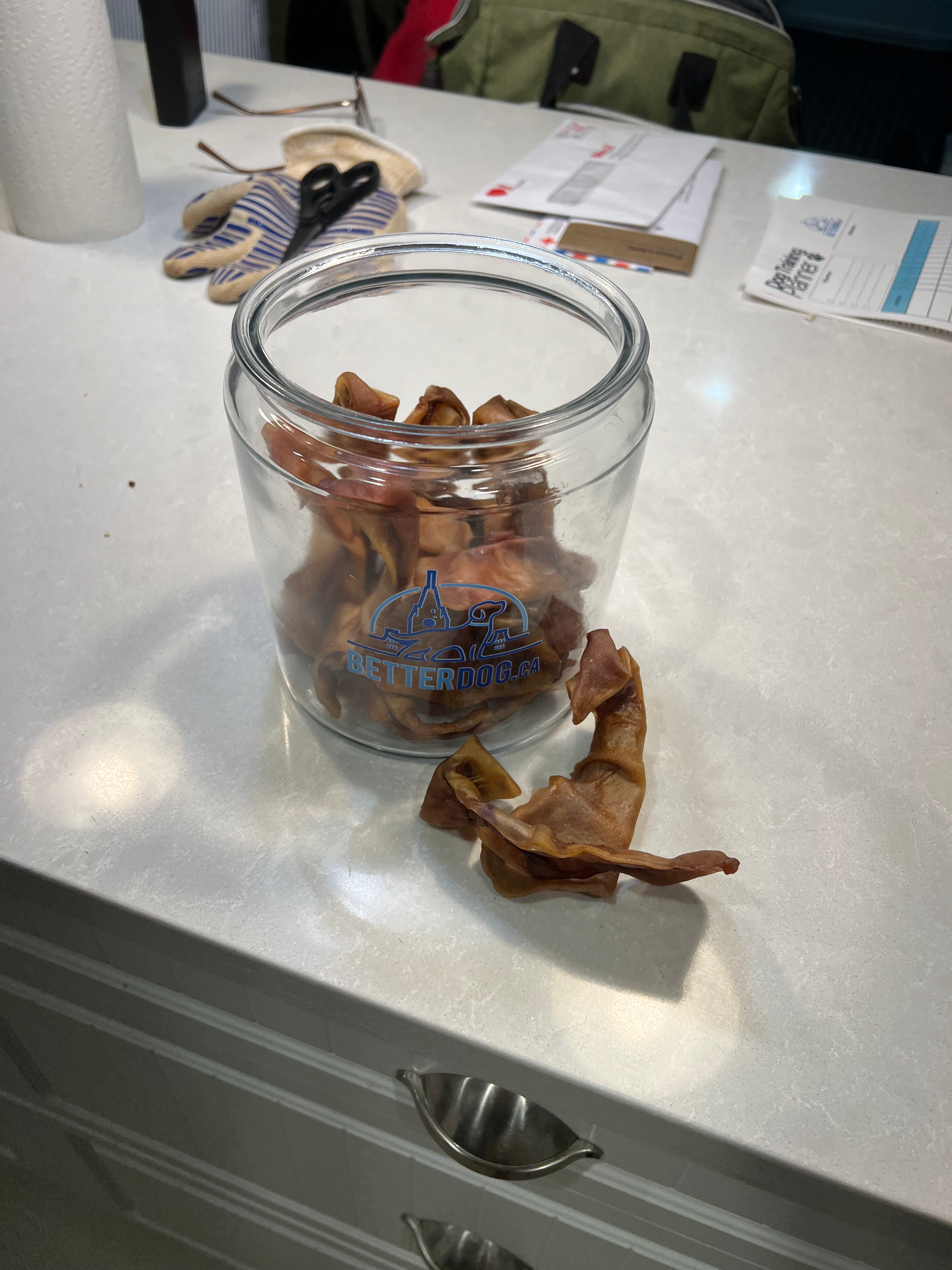 Pig ears in a clear jar